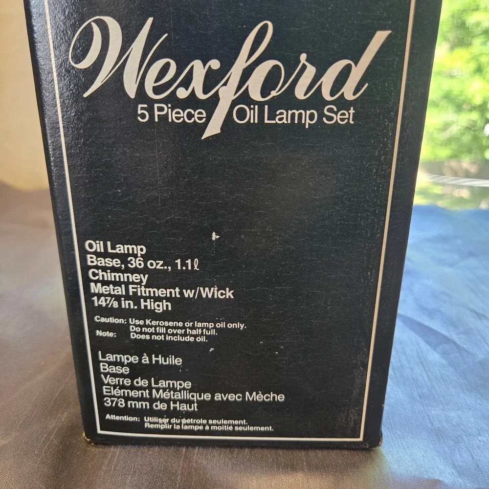 Vintage Anchor Hocking Wexford 5 Piece Oil Lamp Set In Box